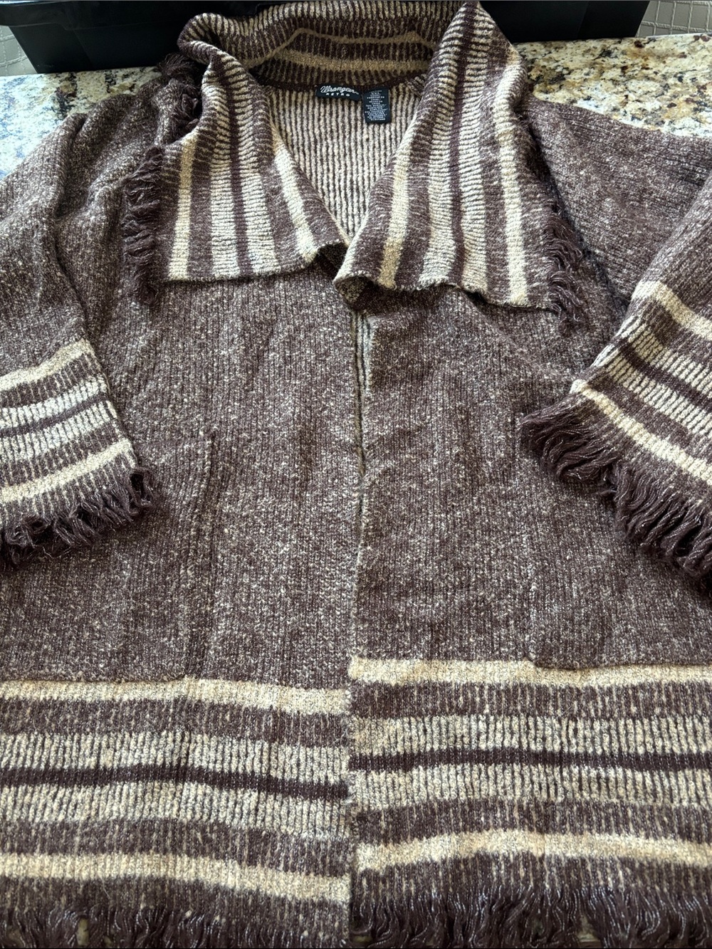 Women’s wrangler Retro Brown & Cream Striped Fringe Sweater Cardigan
